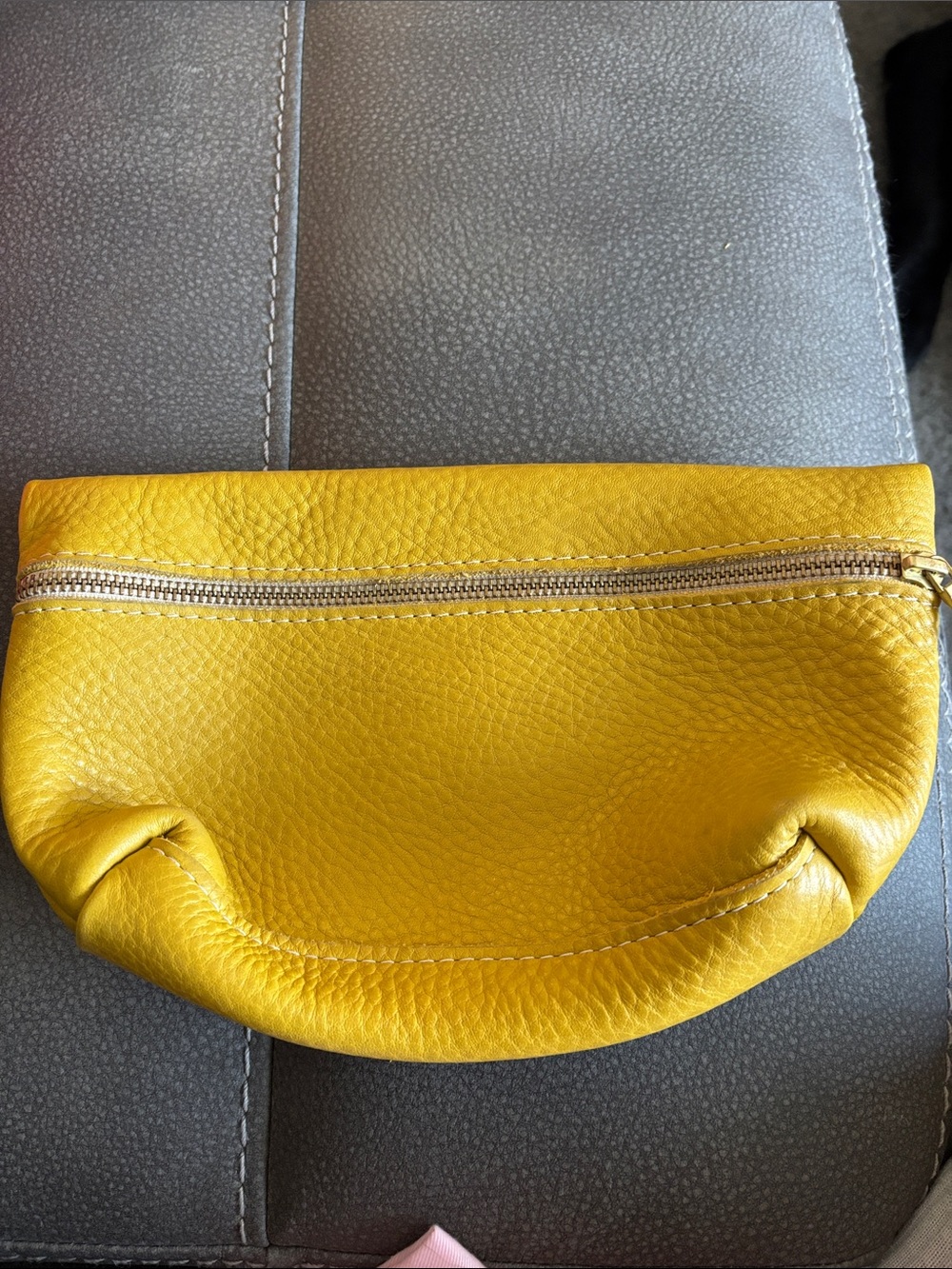 Portland Leather Mustard Yellow Pebbled Leather Cosmetic Bag